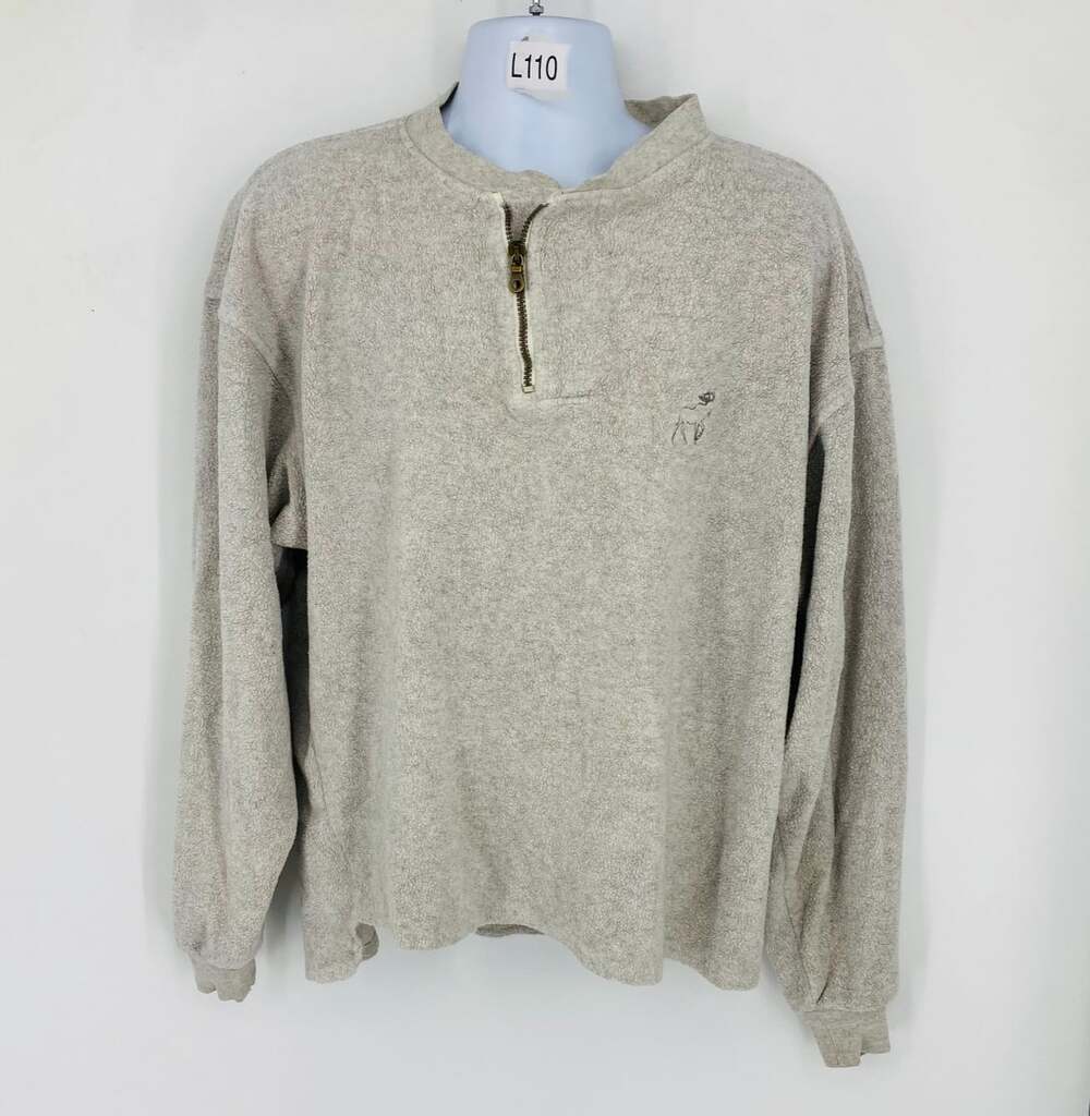 Vintage Sunrise Men's XL Tan Terry 1/4 Zip Moose Embroidered Pullover Cabincore